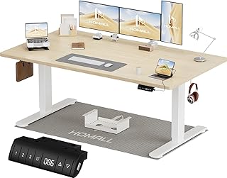 Homall Bureau Assis Debout Électrique 160x80 cm Bureau Réglable en Hauteur avec Fonction Mémoire et Système Anti-Collision, avec Plateau de Gestion des Câbles